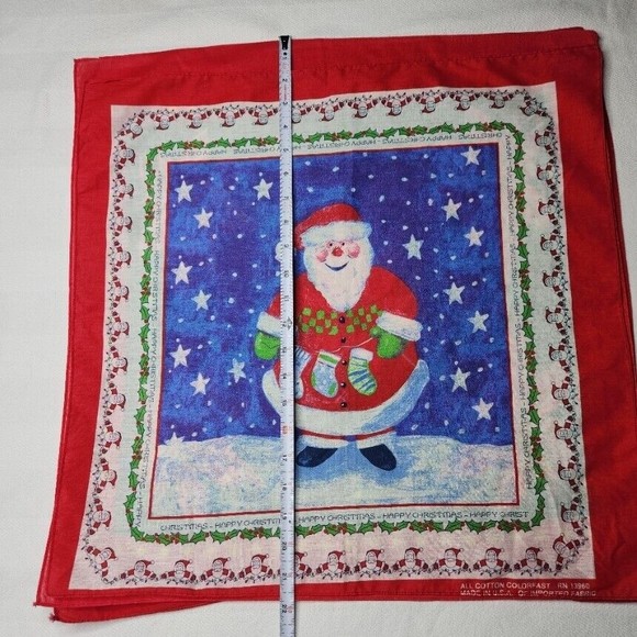 Vintage Christmas Bandana Hankie Lot of 3 USA Made Square 21" Santa Claus - Picture 10 of 12